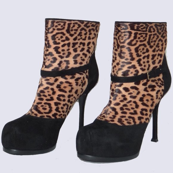 Saint Laurent Leopard Print Ankle Boots - Picture 1 of 7